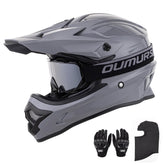 Oumurs helmet front profile showing full-face design and secure fit