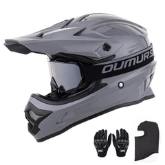 Oumurs helmet front profile showing full-face design and secure fit