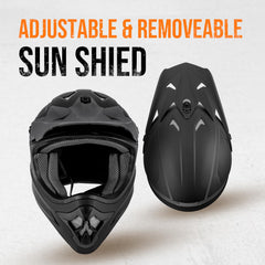 Oumurs helmet side profile with adjustable sun visor for glare reduction