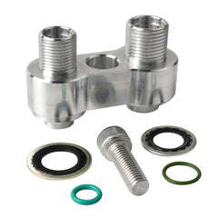Outopakkle adapter front view showing ports and clean CNC finish for reliable sealing