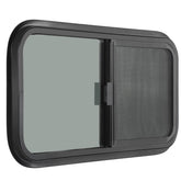 OUTPRIZE front view of horizontal RV window showing sleek tinted glass and frame benefits