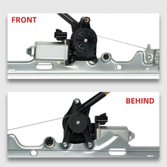 OVANOH driver-side window regulator front view illustrating mounting points and solid construction benefit