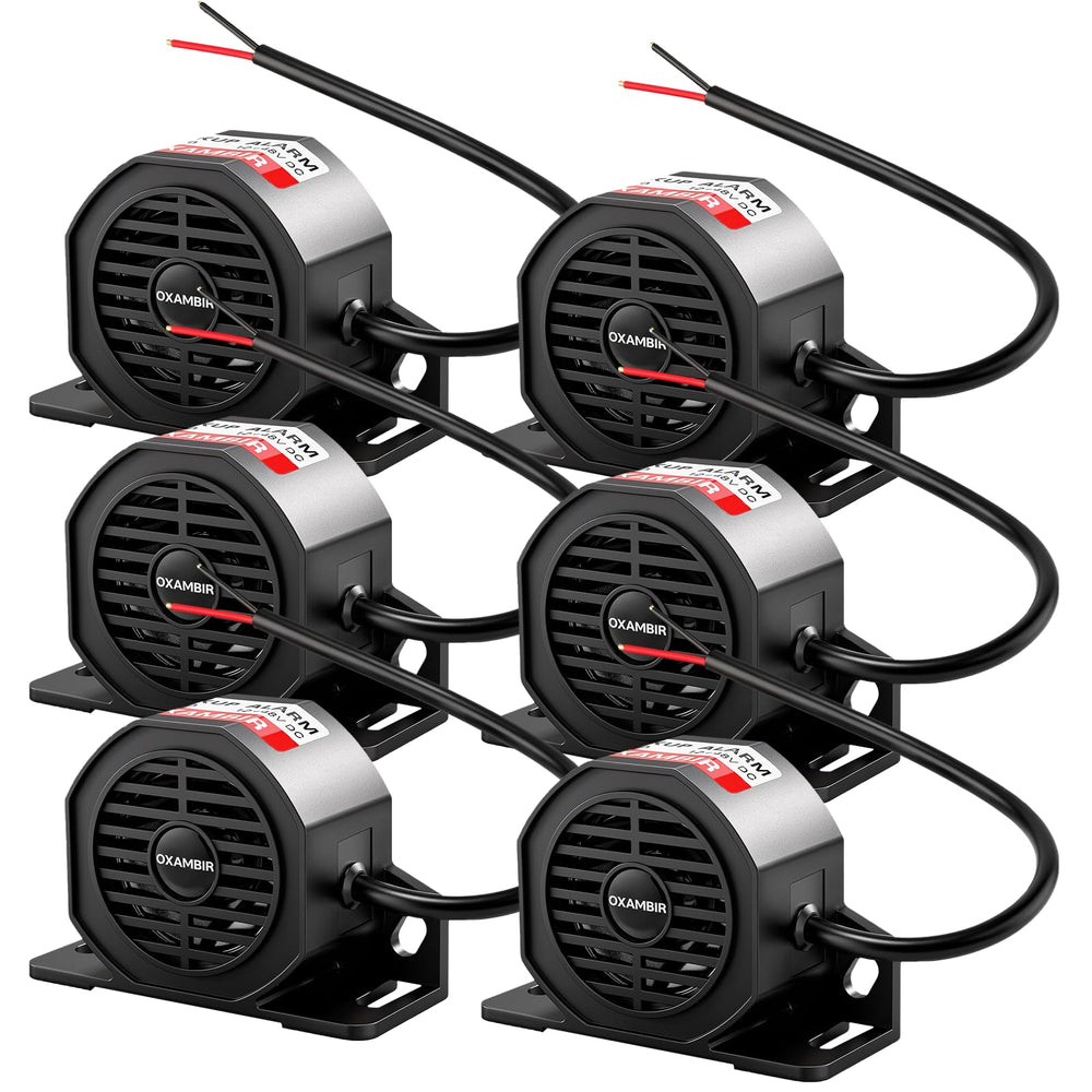 OXAMBIR front view of backup alarm showing compact durable design and loud warning