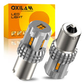 OXILAM 1156 front view showing bright amber LEDs and clear signaling benefit