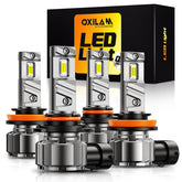 OXILAM front view of 9005 H11 bulbs showing bright cool-white benefit