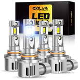 OXILAM front view of four-bulb pack showing plug-and-play convenience