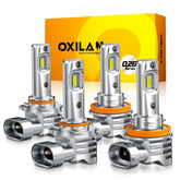 OXILAM front view of bulb pair showing compact plug-and-play design and quick fit benefit