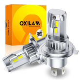 OXILAM H4 bulb front view showing LED chips and bright benefit