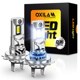 OXILAM H7 front view showing pair and plug-and-play fit, easy upgraded brightness