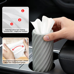 OYIXIO canister seated in a car cup holder providing stable, no-slip tissue access