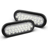 Oyviny front face of 6-inch oval LED light showing clear lens and bright visibility