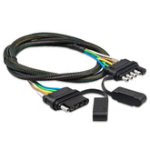 Oyviny front view of 5-way flat harness showing plug and socket, ensures quick hookup