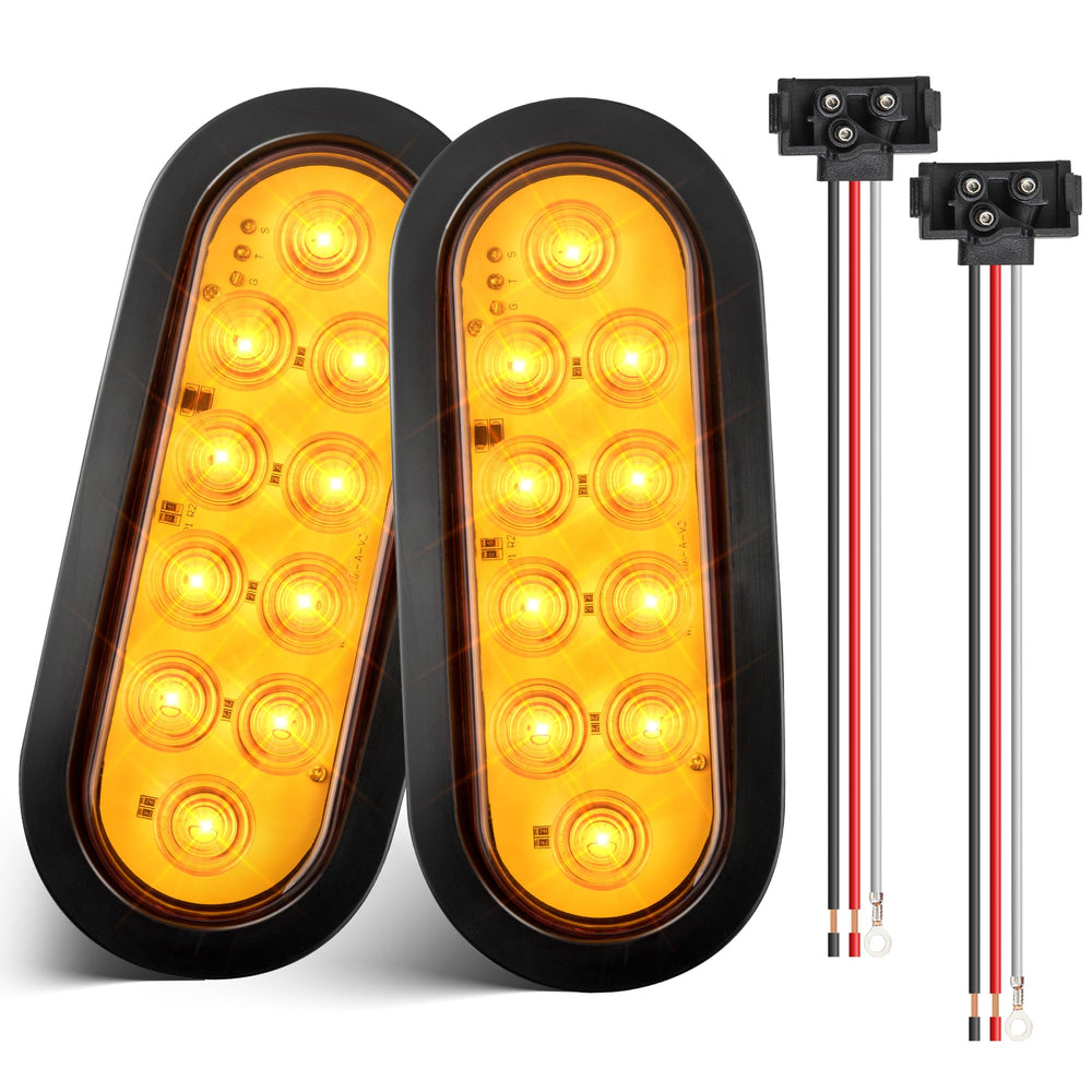 Oyviny front view amber oval LED light showing shape and visibility benefits
