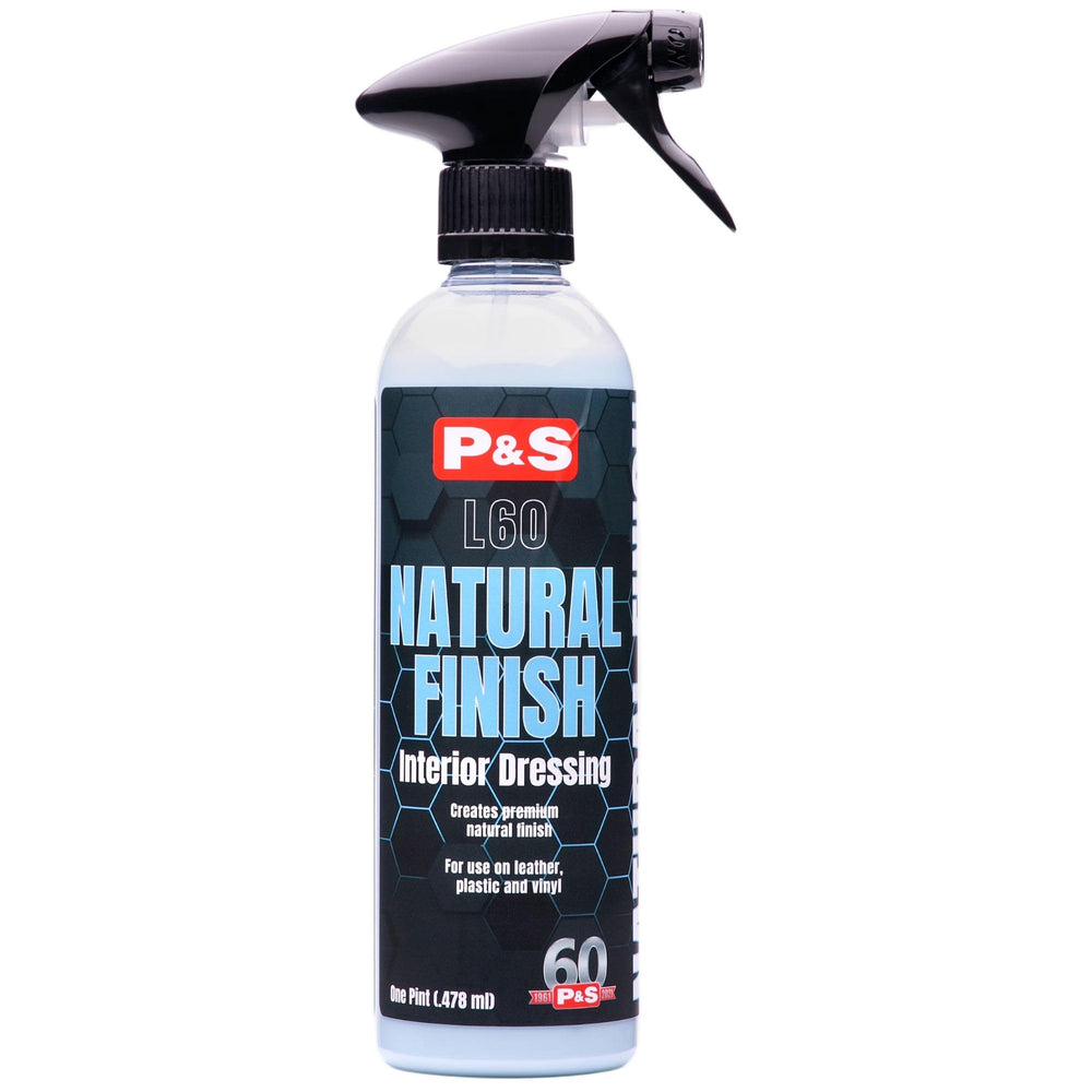 P & S bottle front view showing label and low-gloss dressing benefit