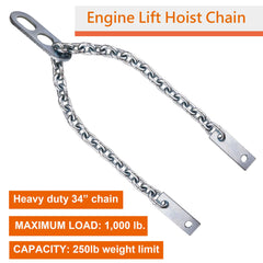 P1TOOLS chain attached to an engine crane lifting an engine, controlled positioning