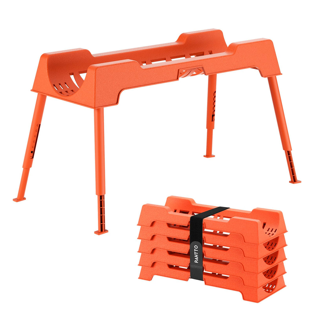 PAHTTO front view of sewer hose support showing stable base and bright orange color for visibility