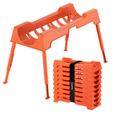 PAHTTO front view of orange sewer hose support showing full length and stability