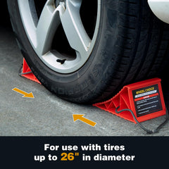 PAHTTO chock placed under RV tire showing stable parking at campsite
