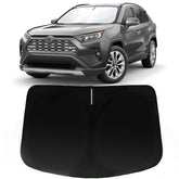 PAIMOHO front-fit sun shade installed showing exact RAV4 windshield coverage and sun protection