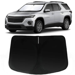 PAIMOHO front view of custom-fit sun shade showing full windshield coverage and protection