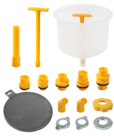 PAIYUE front view of complete coolant funnel kit showing tidy storage and quick access benefits