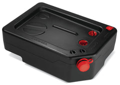PAK front view of 10-quart drain pan showing capacity and ergonomic handles for cleaner pours