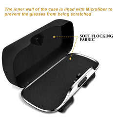 Pakanana open case holding sunglasses illustrating one-handed access for quick retrieval