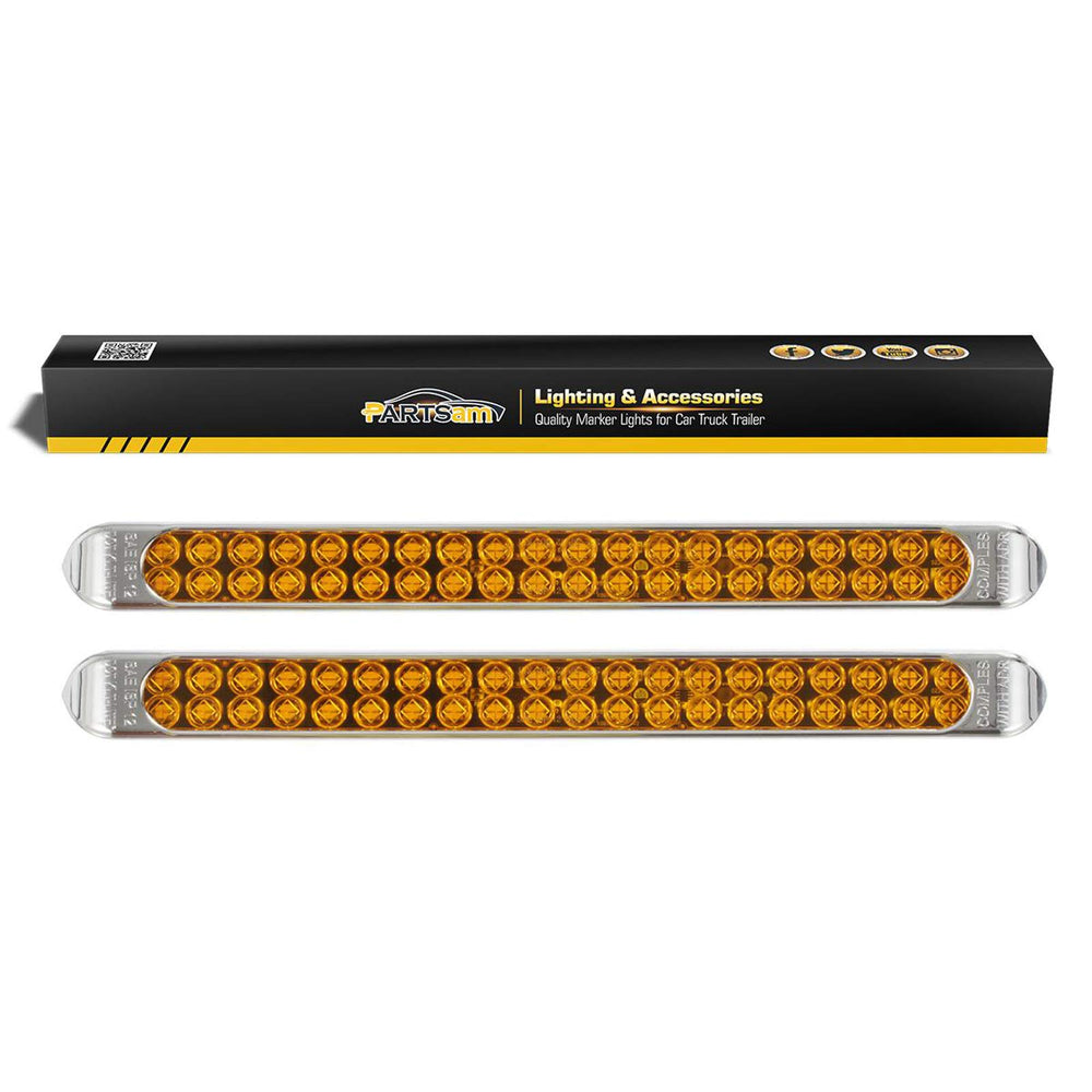 Partsam front view of 17-inch amber light bar showing compact profile and bright visibility