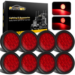 Partsam front view 4 inch red LED light showing clear lens and bright visibility