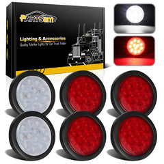 Partsam front view of 4-inch round LED kit showing clear function and brightness