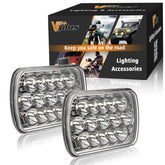 Partsam front view 5x7 LED headlight showing bright beam and modern look