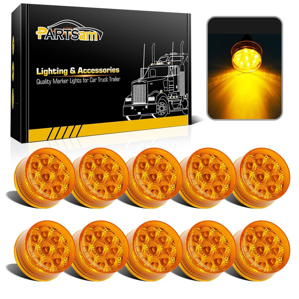 Partsam front view of amber 2-inch marker light showing bright visibility