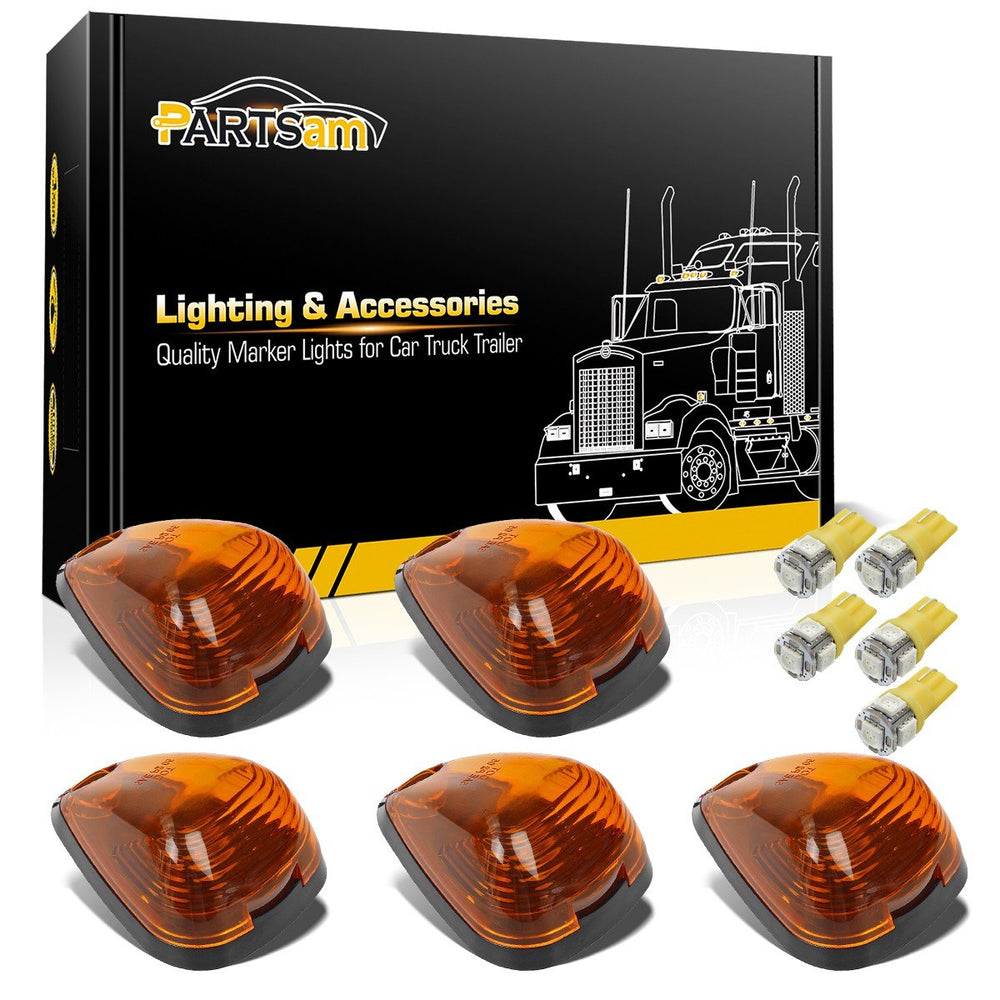 Partsam front view of five amber roof cab marker lights showing uniform appearance