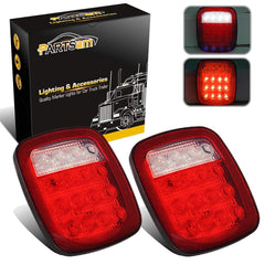 Partsam front view of red and white lamp showing clear signaling benefit