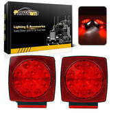 Partsam square LED front view showing bright red stop/turn LEDs for safety