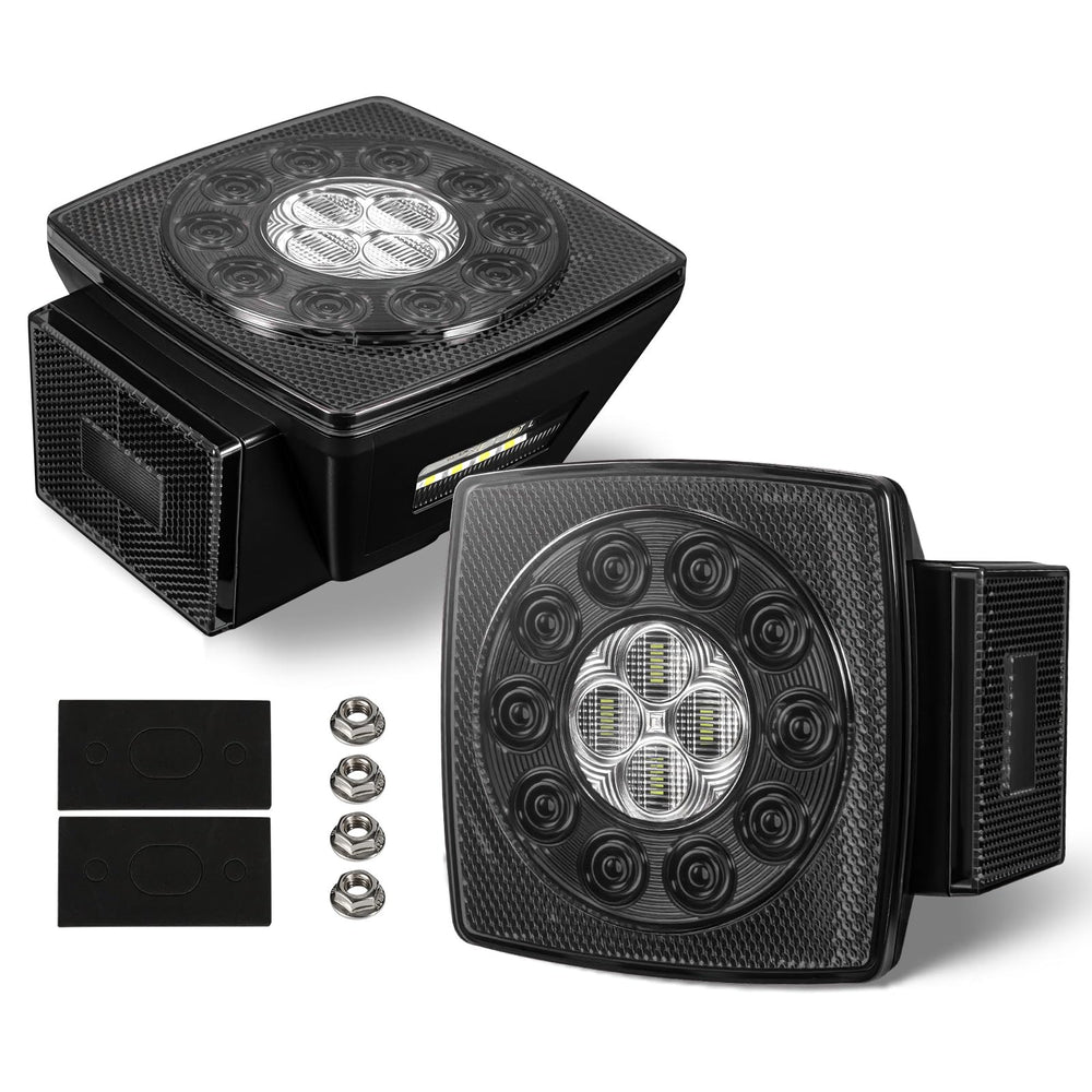 Partsam front view square LED trailer light showing clear lens and bright signals benefit visibility