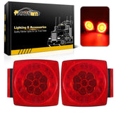 Partsam front view of square tail light pair showing bright halo and DOT compliance benefit