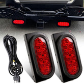 Partswcgg front view of 6-inch oval LED tail lights showing bright red lens and complete kit benefit