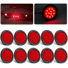 Partswcgg front view of 4-inch red LED tail light showing bright lens and road visibility