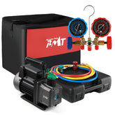 PB Motor Tech front view of full A/C service kit showing organized components and portability