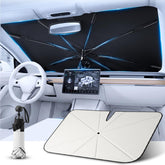 PEMOTech front view of folded umbrella shade showing compact storage benefit