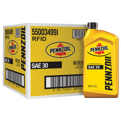 Pennzoil front label on quart bottle showing product identity and benefits