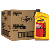 Pennzoil High Mileage front packaging showing quart bottle and clear branding benefit long-life protection