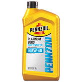 Pennzoil bottle front view showing Platinum Euro 5W-40 benefits