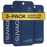 Perfa card front packaging showing three-pack and strong scent benefit