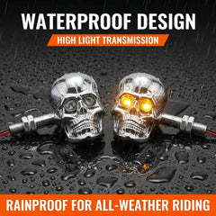 PerfecTech skull head mounted on motorcycle demonstrating visibility and style benefit
