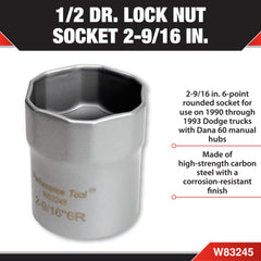 Performance Tool W83245 close-up of 1/2" drive end for better tool compatibility