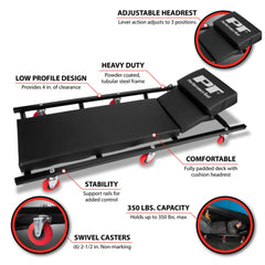 Performance Tool lever-action headrest adjustment close-up, customized neck support benefit