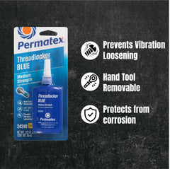 Close-up of Permatex blue liquid texture showing consistency and gap sealing benefit