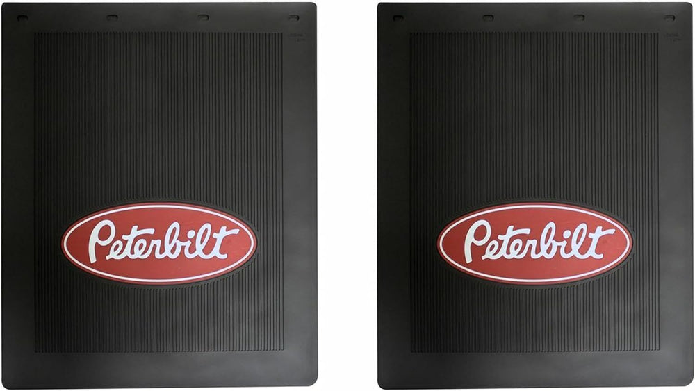 PETERBILT front view mud flaps showing durable rubber and road protection